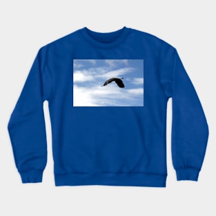 Great Blue Heron Flying Past the Clouds Above Trojan Pond 2 Crewneck Sweatshirt